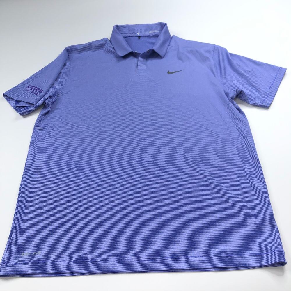 Nike Dri Fit Tiger Woods Collection Large Golf Polo Striped Shirt Blue LOGO
